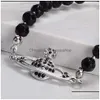 Designer High Quality Empress Dowager Black Agate Jewelry Women Vivienne Unique Design Bracelet For Drop Delivery Dhdhv