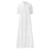 Basic Casual Dresses 2023 New Casual Lace Flower White Dress Short sleeved Lace Up V-neck Beach Dress Bohemian Holiday Sun Dress Womens Robe Womens J240222