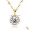 Colliers pendentifs 18K plaqué or rond Cz pendentif collier cubique zircone cluster pour les femmes fête de mariée bijoux de mariage Dr Dhgarden Dhgwd