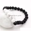 Bracelet de perles naturelles délicates en pierre de lave noire de haute qualité pour amoureux, taille réglable de 8 mm, bijoux faits à la main Gi Dhgarden Dhjrg