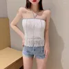 Women's Tanks Women Sexy Designer Crystal Diamonds Black White Tassel Shiny Sling Vest Cotton Summer 2024 Ladies Trendy Camis Crop Short