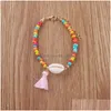 Chaîne Nouvelle main Colorf Perles Bracelet tressé pour femmes filles Bohême élastique coquille naturelle charme gland bracelet à la mode J Dhgarden Dhmgq