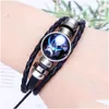 Chain Fashion 12 Zodiac Constellation Zwart Lederen Armband Bangle Handgemaakte Gepersonaliseerde Verstelbare Mtilayer Gevlochten Verjaardag Drop D Dhsdt