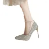 드레스 슈즈 끈 비드 하이힐 여성 블링 뾰족한 발가락 여름 2024 디자이너 럭셔리 파티 펌프 femme zapatos