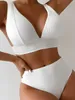 Biquíni branco impresso maiô feminino sexy cintura alta banho feminino banhistas natação terno de natação beachwear 240219