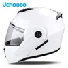 Cascos de motocicleta Certificación Dot Uchoose Casco Doble Lente Sección transversal Seguridad Modular Flip Helm Unisex con visera