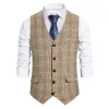 New Plaid Suit Vest For Men Wool Tweed Casual Slim Fit Waistcoat Formal Business Vest For Groomsmen For WeddingGrey
