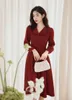 Casual jurken formeel kantoor dame outfits retro Franse stijl effen kraagvorm elegante vrouw midi vintage faldas vestido festa