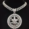 Colliers Hommes Hip Hop glacé Bling rotatif feuille d'érable pendentif collier 13mm cristal chaîne cubaine Hiphop colliers mode charme bijoux