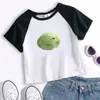 Women's T Shirts Kawaii Funny Cabbage Printed 2000s Crop Tops O-Neck Korean Style Women T-Shirt Y2k Baby Tee Slim Gothic High Street Emo