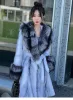 Меховое зимнее женское пальто FURYOUME, длинное из натурального меха кролика с большим воротником из натурального меха чернобурки и манжетами на рукавах, модная уличная одежда