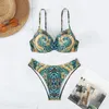 Women's Swimwear Printed Underwired Bra Cup Brazilian Bikini Women Female Swimsuit Two-pieces Set Bather Bathing Suit Swim V5039