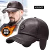 Ball Caps Hat Men's Autumn And Winter Leather Ear Fleece Lined Padded Warm Keeping Baseball Cap Back Sealing Elastic