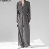 Męskie spodnie moda Mężczyźni Jumpusy Solidny kolor Lapel z długim rękawem Streetwear Korean Style Rompers Loose 2023 Casual Men kombinezon S-5xl Incerunl2402