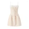 Casual Jurken Sexy Elegante Vrouwen Kant Trim Bow Bandage Spaghetti Mini Jurk Lage Taille Zomer Dames Zoete Feest Verjaardag Gewaad