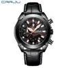 Crrju Mens Chronograph Quartz Watch Men Luxury Date Luminous Waterproof Watches Leath Strap Dress Wristswatch Erkek Kol SA266D