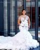 2024 Arabic Aso Ebi Plus size in pizzo Lussuoso abito da sposa sirene Fiori cristalli Crystals Tiers Abiti da sposa Abiti da sposa ZJ346