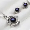 Ensemble collier et boucles d'oreilles en argent Sterling 925 véritable pour femmes, ensemble classique de pendentif en perles naturelles de mariage, blanc, noir, gris, cadeau