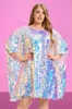 Plus Size Dresses Designparty Reflective Sequin Batwing Sleeves One Shoulder Mini Dress