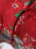 Women's Trench Coats Johnature Women Vintage Print Floral Parkas Stand Long Sleeve Red Patchwork Pockets 2024 Winter Button