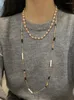 Colares Pingente Obsidian Frisado Palito Barroco Pérola Colar Feminino Estilo Longo Temperamento Camisola Cadeia Neckchain