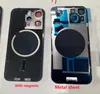 Metallrückseite Glas-Handygehäuse für iPhone 15 14 13 Plus Pro Max Batterie-Rückabdeckungsgehäuse mit Magnet