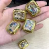 Perlen 510 Stück natürliche Abalone-Muschel, vergoldet, flach, quadratisch, lose Perlen, gepflastert, grüner Kristall-Anhänger für DIY-Schmuck, Halskette, Ohrringe