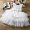 Robes de fille Fleur Filles Robe De Princesse Blanche Pour Mariage Dos Nu Dentelle Bébé Anniversaire Baptême Fête Tutu Robe Robe D'été Pour Les Filles En Bas Âge