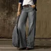 Kvinnors jeans 2024 Vintage Style Loose Fashion Mid midja denim Wide Leg Pants Street Casual Female Trousers S-3XL Drop Ship