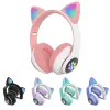 Headphones LED Flash Cute Cat Ears Wireless Headphone With Mic Stereo Bluetooth Headset Support TF SD Card Play for Kids Girl Music Gift