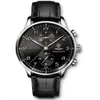 Montres pour hommes, mouvement à Quartz japonais, bracelet en cuir, nouveau chronographe portugais I371447, cadran noir 40mm, 256b