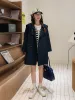 Trenche Preppy Style Sailor Collar Navy Short Trench Coat Jacket 2022 Autumn Women Elegant Loose Double Breasted Windbreaker Girl 7569