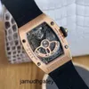 RM Watch Mens Wrist Watch Moissanite Wristwatch Richardemille Red Lips Full of Stars Womens Series Rm0701 18k Rose Gold Original Diamond Automatic Mechanical Women