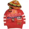 Women's Hoodies Cartoon Embroidery Kawaii Clothes Cute Sweatshirt Loose Harajuku Pure Cotton Woman Clothing Three-dimensional Hamburger