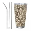 Gobelets Arbre de vie avec Triquetra Futhark Viking Tumbler Tasse thermique isolée sous vide Couvercle Paille Smoothie Tasse à thé Anti-déversement