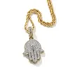 Pendentif Double couche mains de Fatima pour hommes, collier Hip Hop en cuivre incrusté de zircone