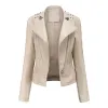 Giacche Moto Moto Biker Giacca con cerniera Donna Rosa Nero Viola Cappotto Moda Primavera Autunno Rivetto Giacca in ecopelle Donna in pelle