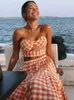 Vestidos casuales básicos Elegantemente quítese el hombro vestido largo estampado liso conjunto de dos piezas para mujer verano sexy Sundress Beach Bohemian Holidy casual lo J240222