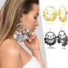 Pendientes colgantes de moneda redonda grande con lentejuelas de moda bohemia para mujer, pendiente colgante de oro de 14k, accesorios de joyería de tendencia llamativa