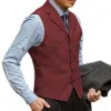 Gilet de costume britannique en Tweed à chevrons pour hommes, robe formelle d'affaires, gilet à revers cranté, sans manches, décontracté