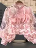Blusas femininas Circyy Imprimir Blusa Mulheres Camisas 2024 Primavera Manga Longa Single Breasted Stand-Up Collar Camisa Moda Gravata Flores Chic Tops