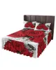 Säng kjol röd rosblomma vintage elastisk utrustade sängöverdrag med örngott skyddande madrass täcker sängkläder set ark
