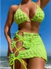 ملابس السباحة النسائية مثير البيكينيات النسائية الصلبة Seersucker Hollow Out Jower Skirt 3 قطعة Swimsuit Summer Ring دائرة الدفع لأعلى الاستحمام Suith24222