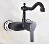 Bathroom Sink Faucets Black Oil Rubbed Bronze Kitchen Faucet Single Lever Cold & Water Mixer Taps Deck Mounted Wall Lnf843