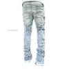 Jean homme coupe régulière Patch empilé en détresse détruit pantalon en Denim droit vêtements de rue décontracté Jean Emodern888