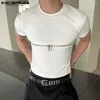 Heren T-shirts INCERUN Mode Mannen Shirt Rits Effen Kleur Fitenss O-hals Zomer Korte Mouw Kleding 2024 Streetwear Casual Crop tops