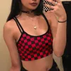 Women's Tanks Black Red Plaid Checkerboard Tank Top Halter Women Bare Midriff Crop Tops Camis Fashion Tube Female Sleeveless Cropped Vest