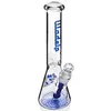 Two Stypes Straight Type Green Blue Glass Water Bongs With Logo Glass Water Pipes 14mm Female Joint Bowl In Stock