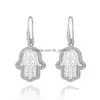 Dangle Lustre Nouvelle Arrivée Punk Style Or Palting Cristal Cuivre Goutte Boucle D'oreille Pour Les Femmes Hamsa Main Fatima Palm Fashio Dhgarden Dhl0Q