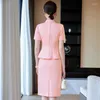 Vestido de duas peças primavera outono moda rosa blazer feminino saia ternos jaqueta senhoras trabalho wear conjunto escritório uniforme estilos na altura do joelho